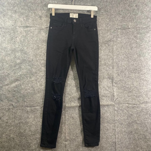 Current/Elliot Jeans 25 Black Denim Mid Rise Skinny Distressed - Picture 1 of 10